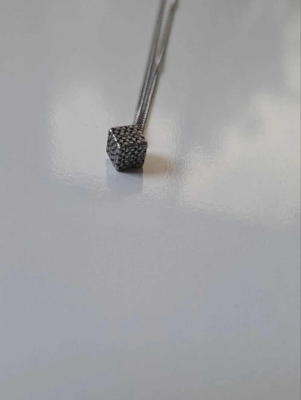Coach Quilted Silver Cube Necklace And Earring